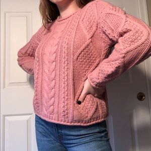 Pink, thick cable knit sweater - Madewell